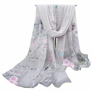 Herebuy Chiffon Flowers and Birds Long Scarf